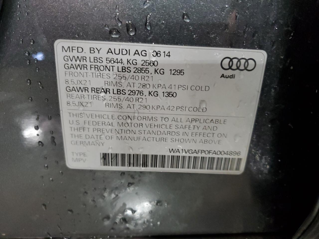 WA1VGAFP0FA004896 2015 Audi Sq5 Prestige