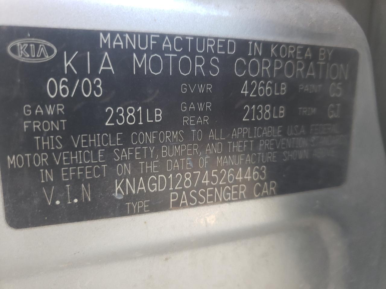 KNAGD128745264463 2004 Kia Optima Lx