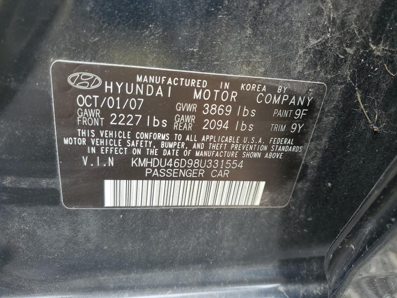 KMHDU46D98U331554 2008 Hyundai Elantra Gls