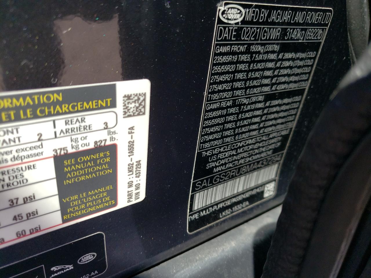 2021 Land Rover Range Rover Hse Westminster Edition VIN: SALGS2RU8MA437294 Lot: 69721054