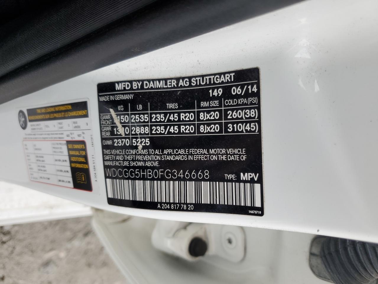 2015 Mercedes-Benz Glk 350 VIN: WDCGG5HB0FG346668 Lot: 72608194