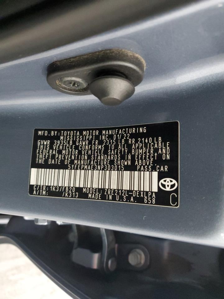 5YFEPMAE3NP303015 2022 Toyota Corolla Le