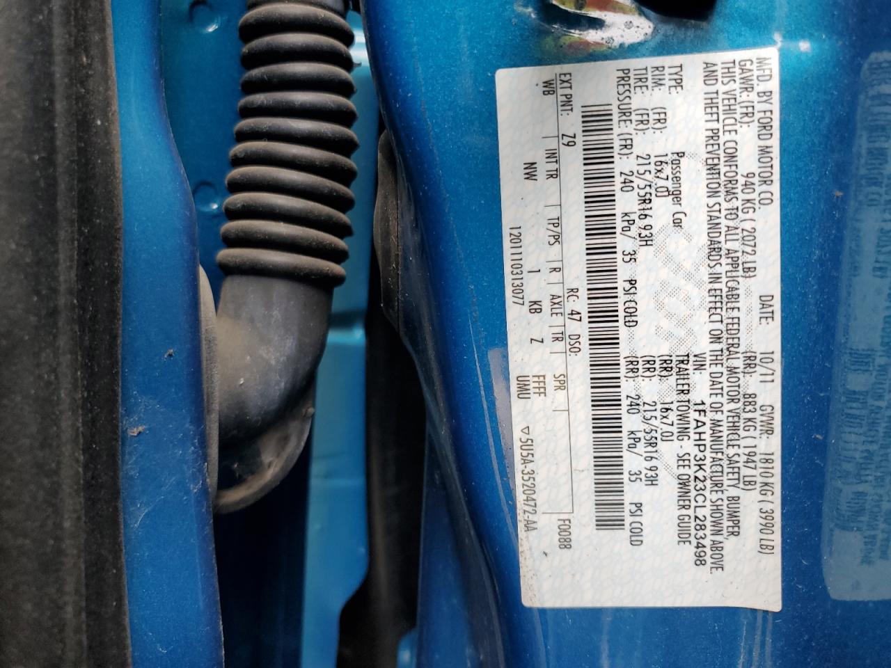 2012 Ford Focus Se VIN: 1FAHP3K23CL283498 Lot: 73593114