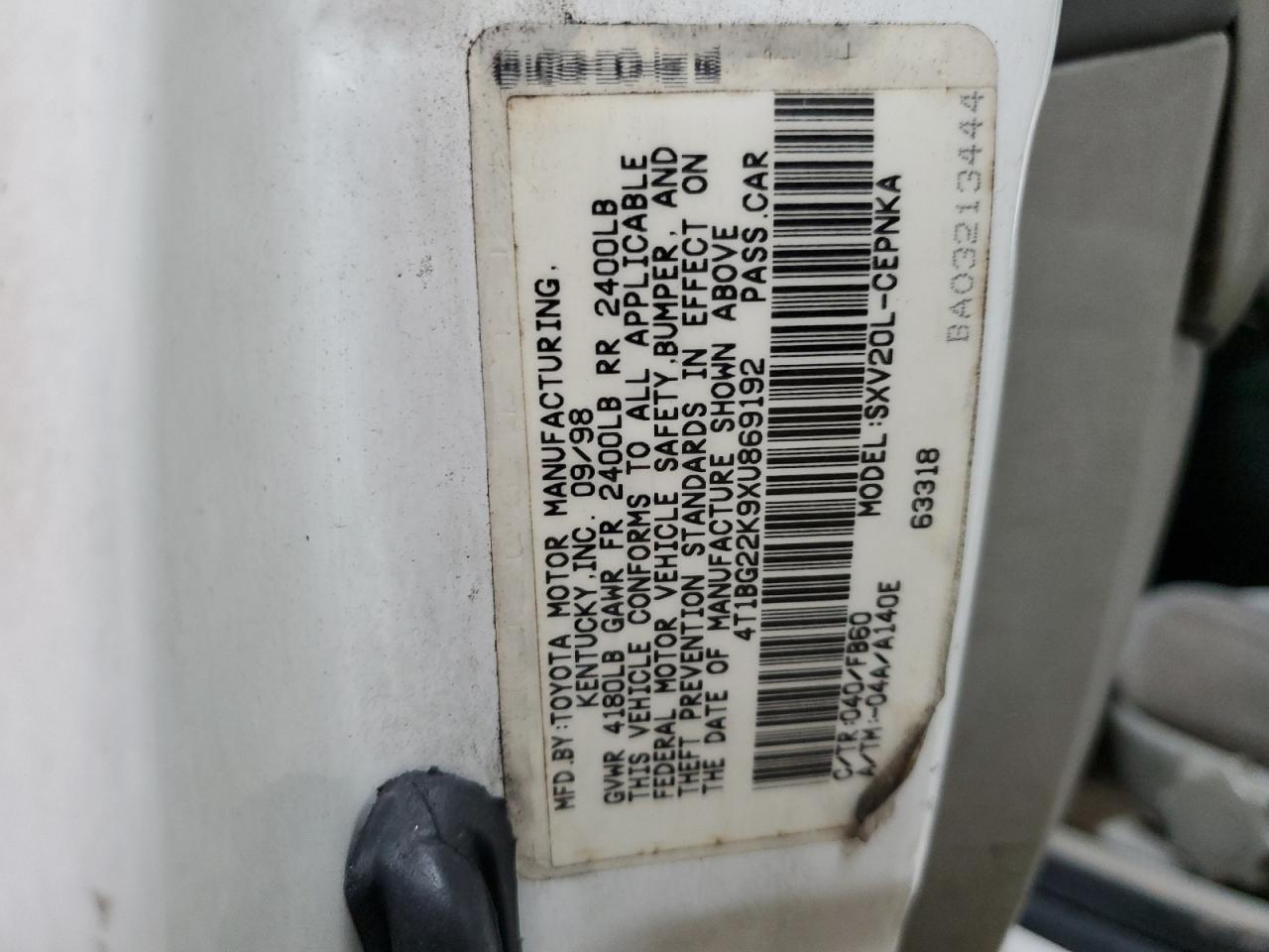 4T1BG22K9XU869192 1999 Toyota Camry Ce