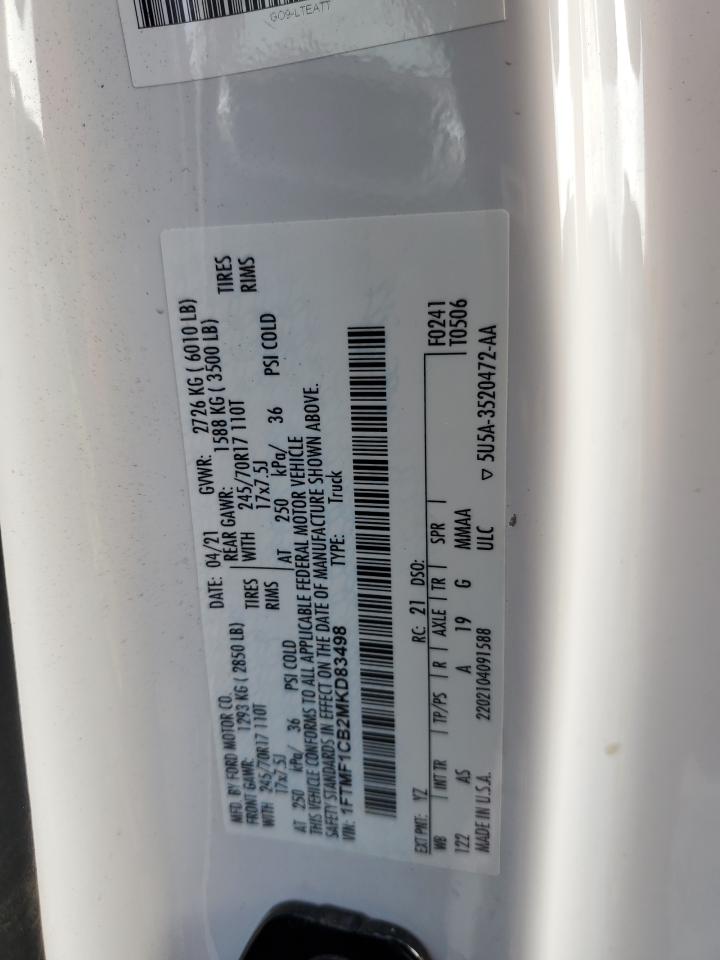 2021 Ford F150 VIN: 1FTMF1CB2MKD83498 Lot: 71865044