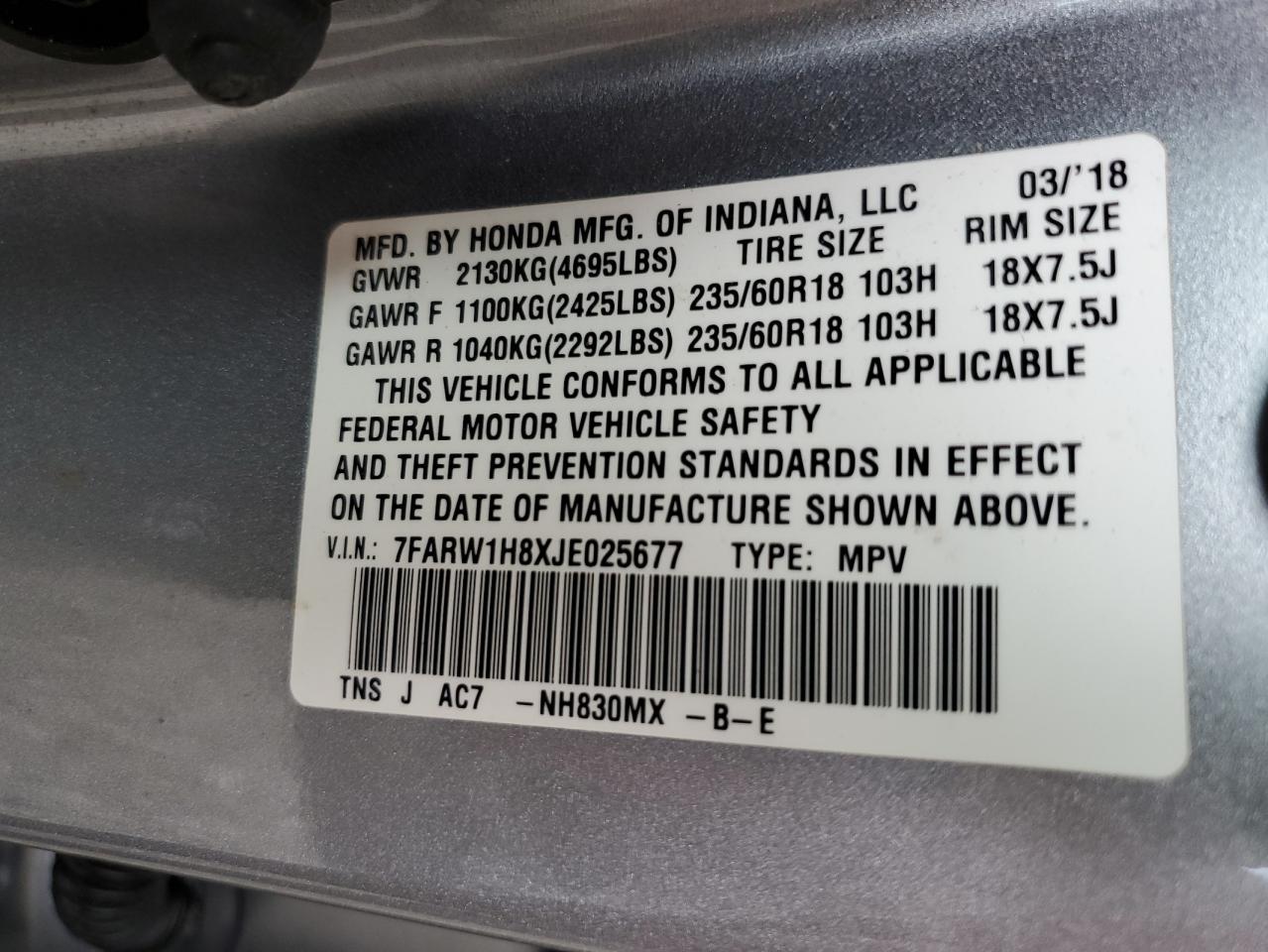 7FARW1H8XJE025677 2018 Honda Cr-V Exl