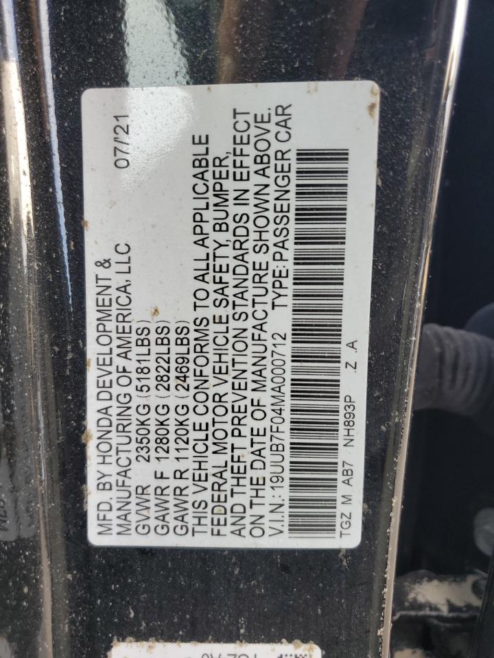 2021 Acura Tlx Type S VIN: 19UUB7F04MA000712 Lot: 73642114