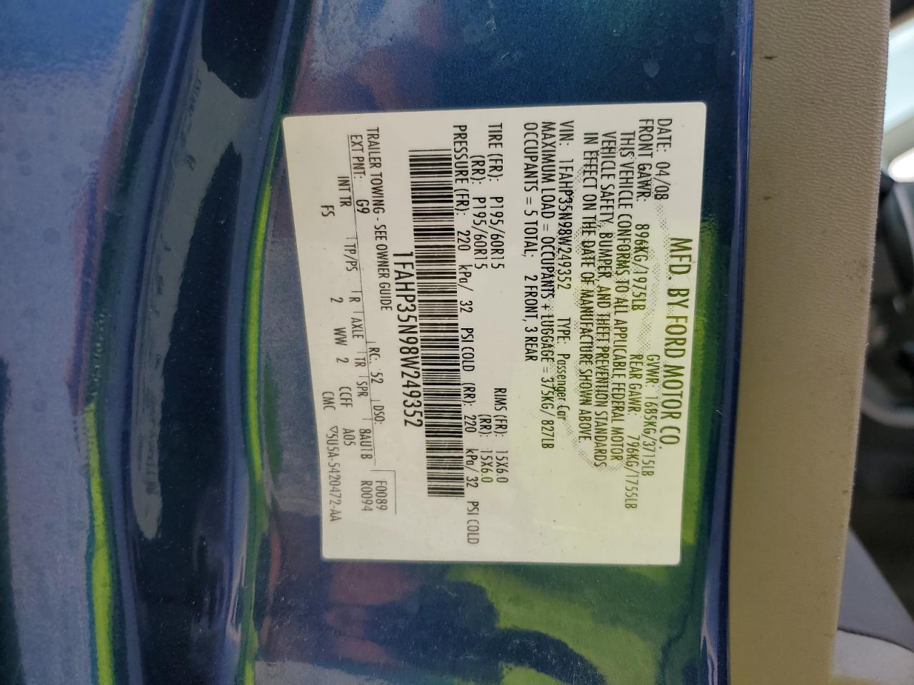 1FAHP35N98W249352 2008 Ford Focus Se