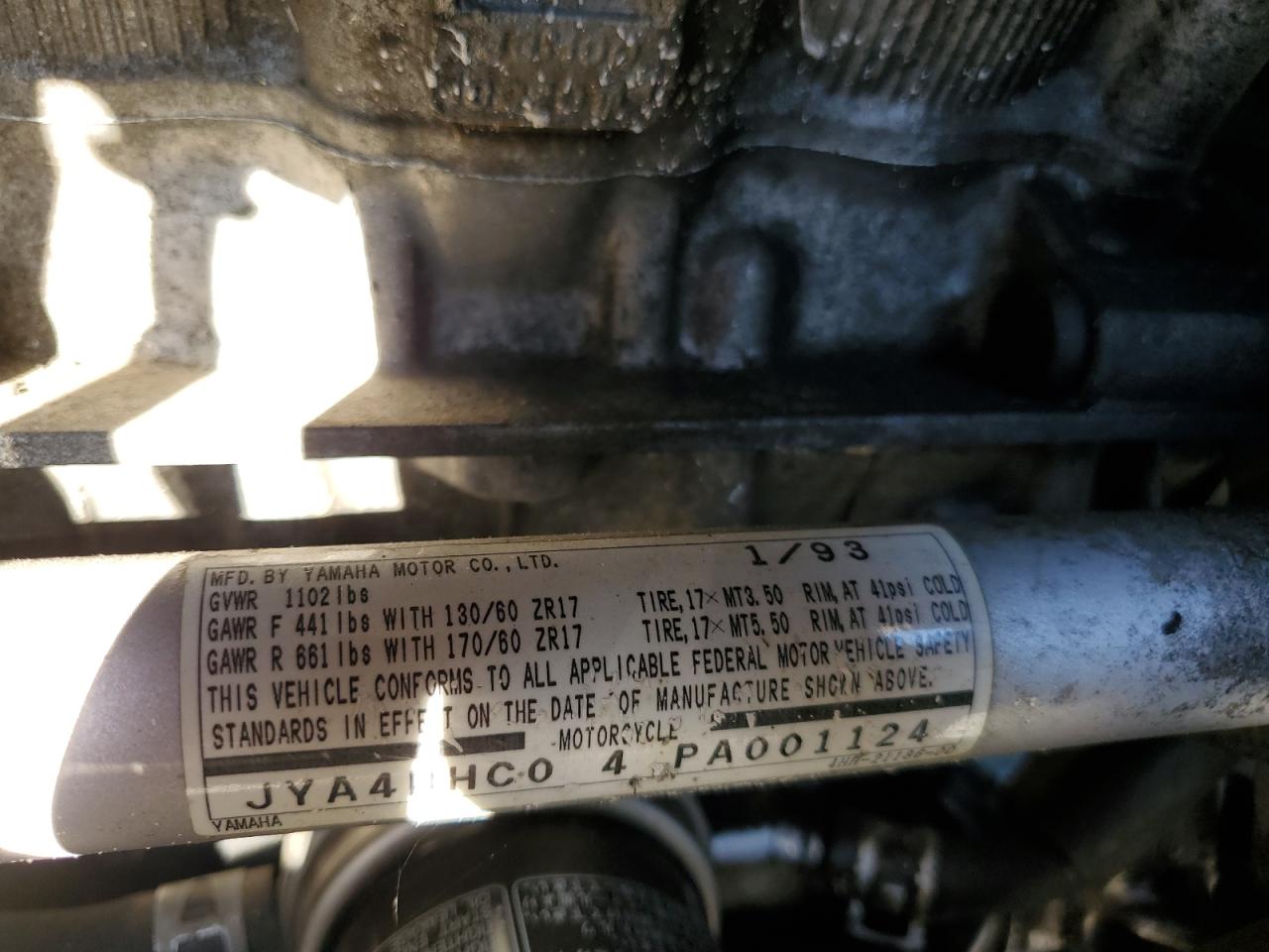 1993 Yamaha Gts1000 VIN: JYA4HHC04PA001124 Lot: 70449264