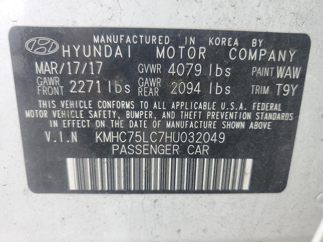 2017 Hyundai Ioniq Sel VIN: KMHC75LC7HU032049 Lot: 71986694