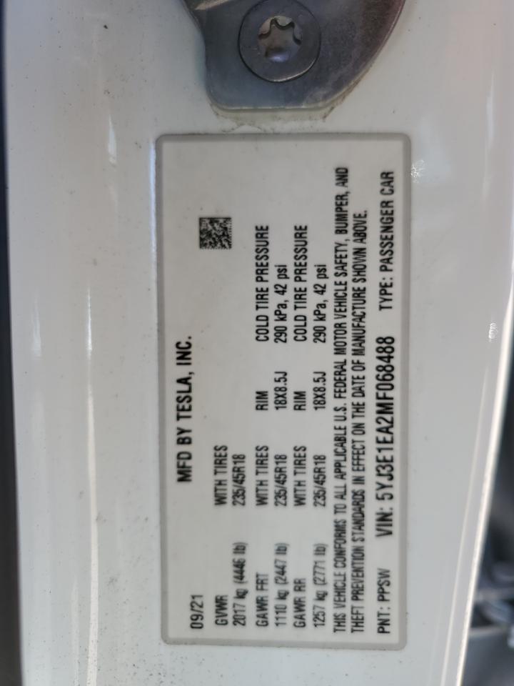 5YJ3E1EA2MF068488 2021 Tesla Model 3