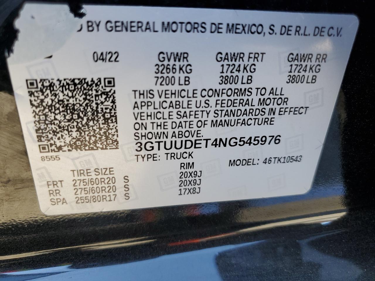 3GTUUDET4NG545976 2022 GMC Sierra K1500 Slt