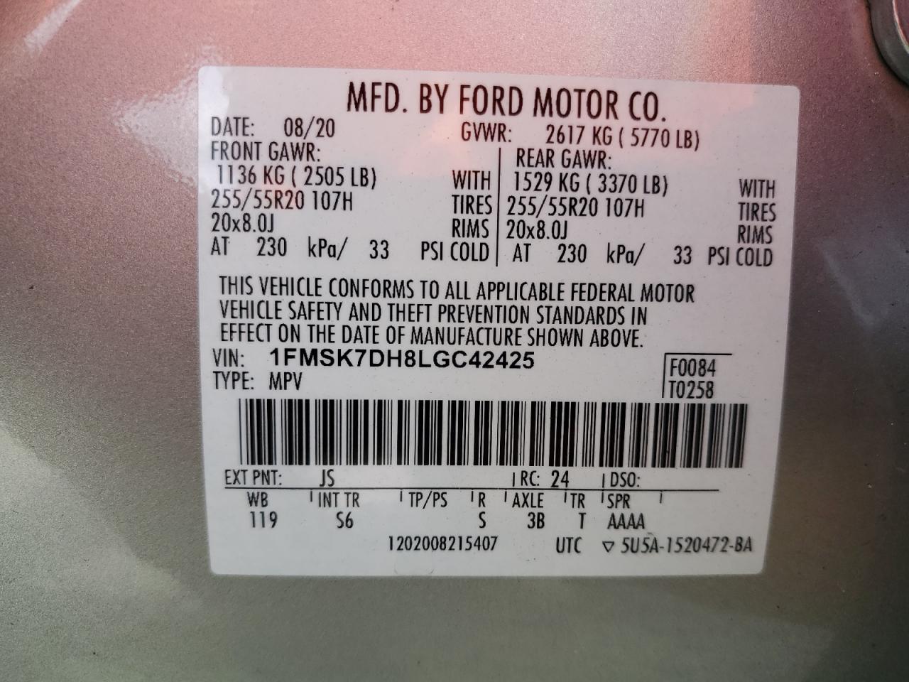 1FMSK7DH8LGC42425 2020 FORD EXPLORER - Image 13