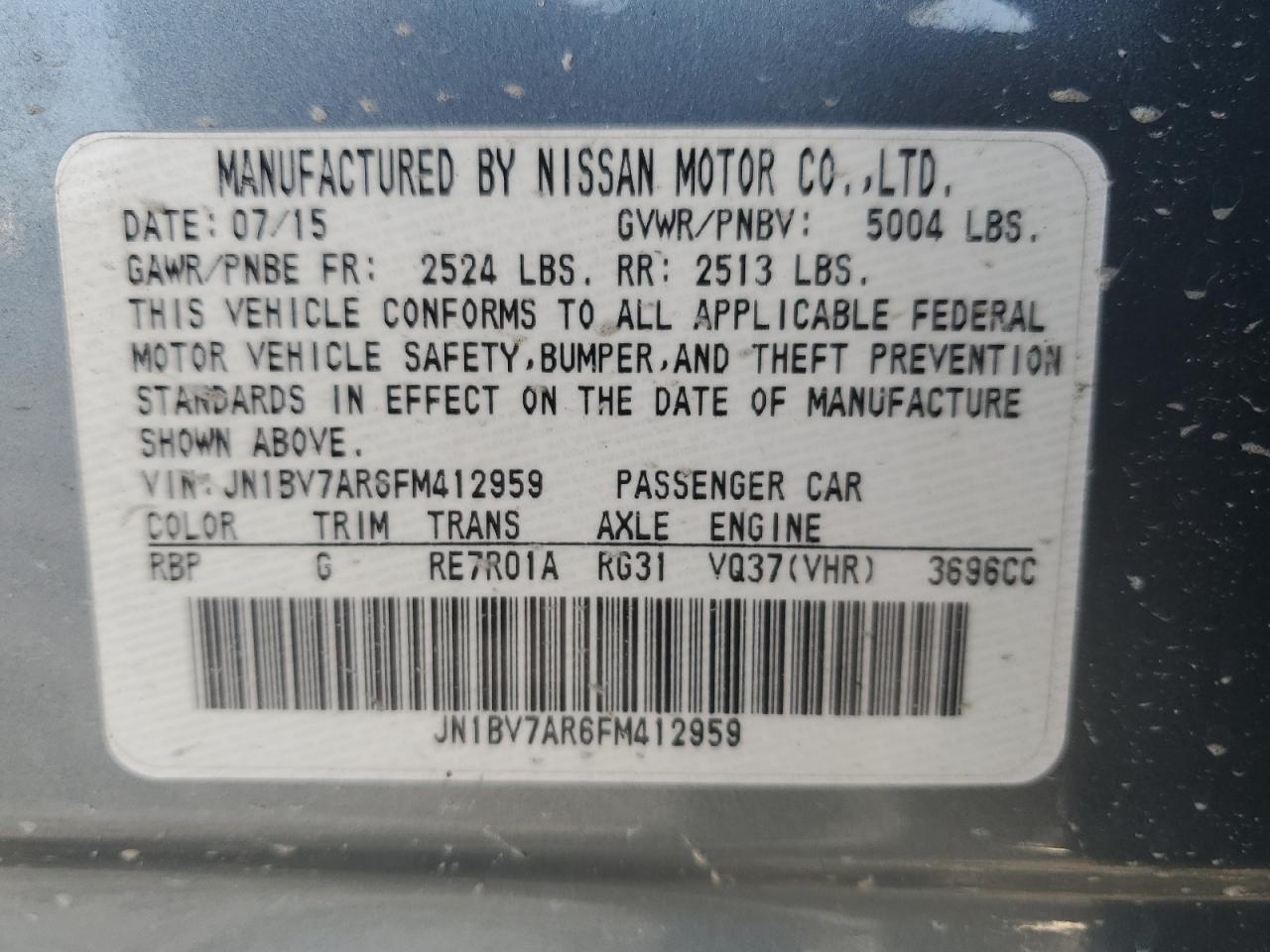 JN1BV7AR6FM412959 2015 Infiniti Q50 Base