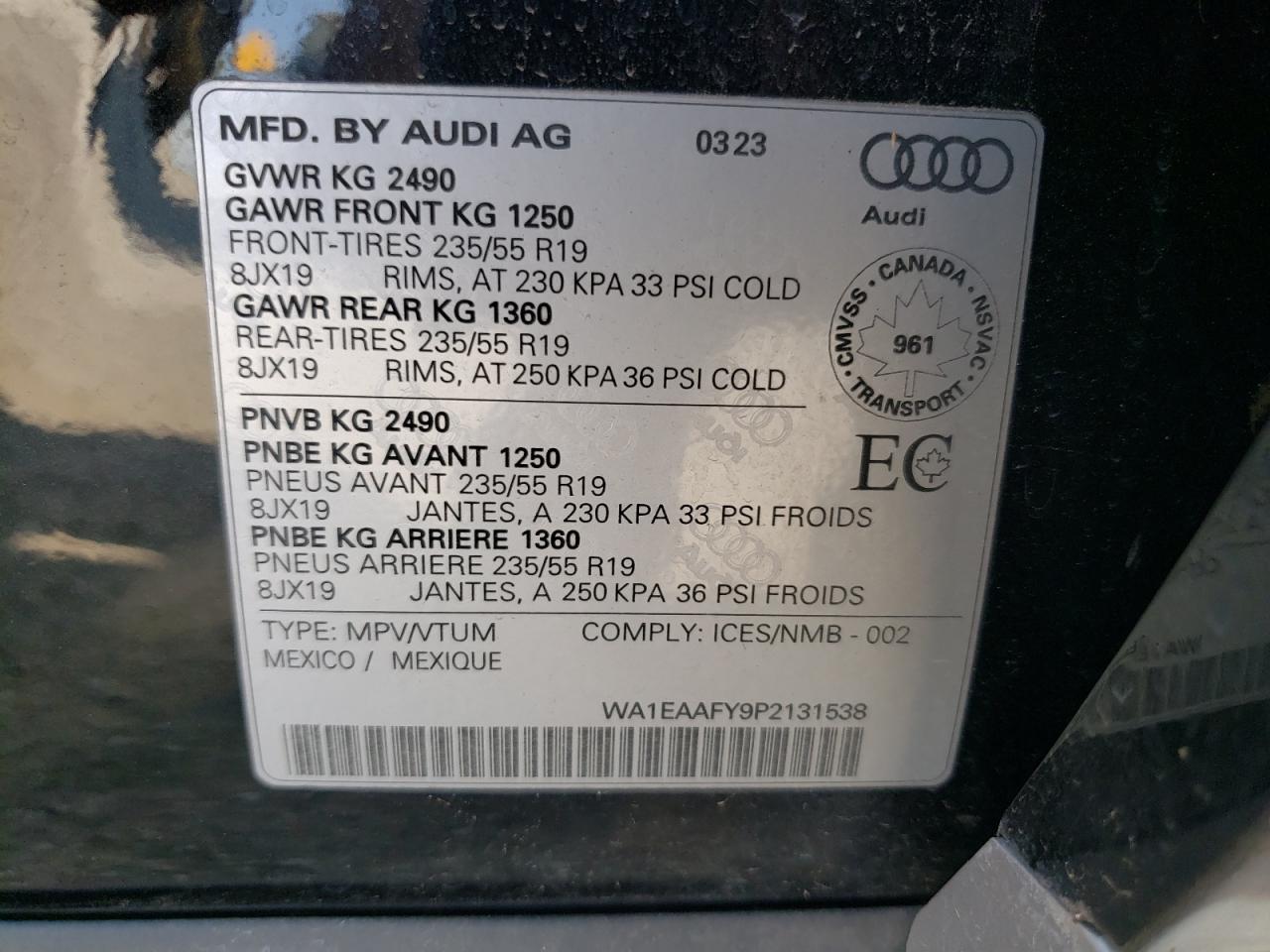 2023 Audi Q5 Premium Plus 45 VIN: WA1EAAFY9P2131538 Lot: 72180254