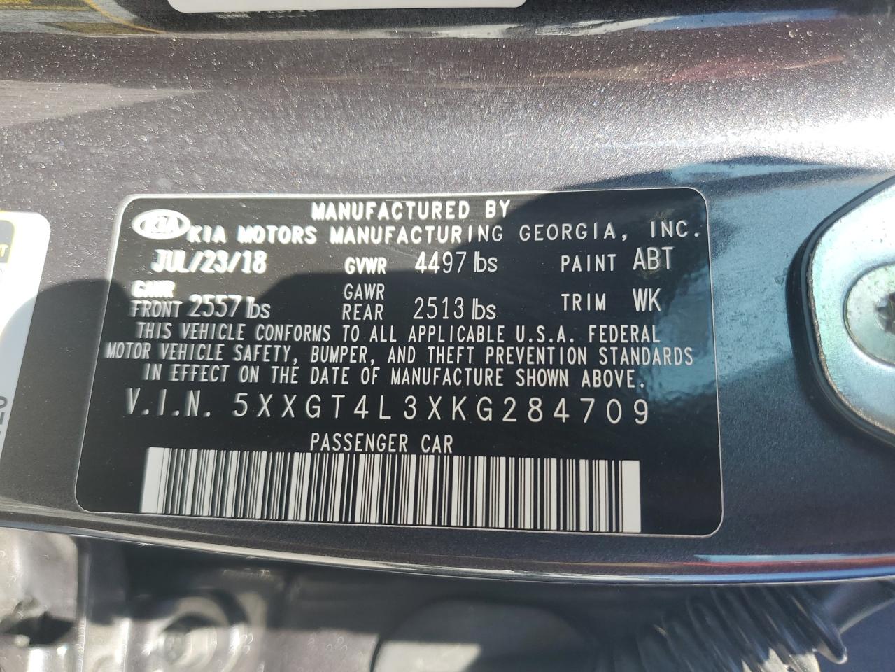 5XXGT4L3XKG284709 2019 Kia Optima Lx