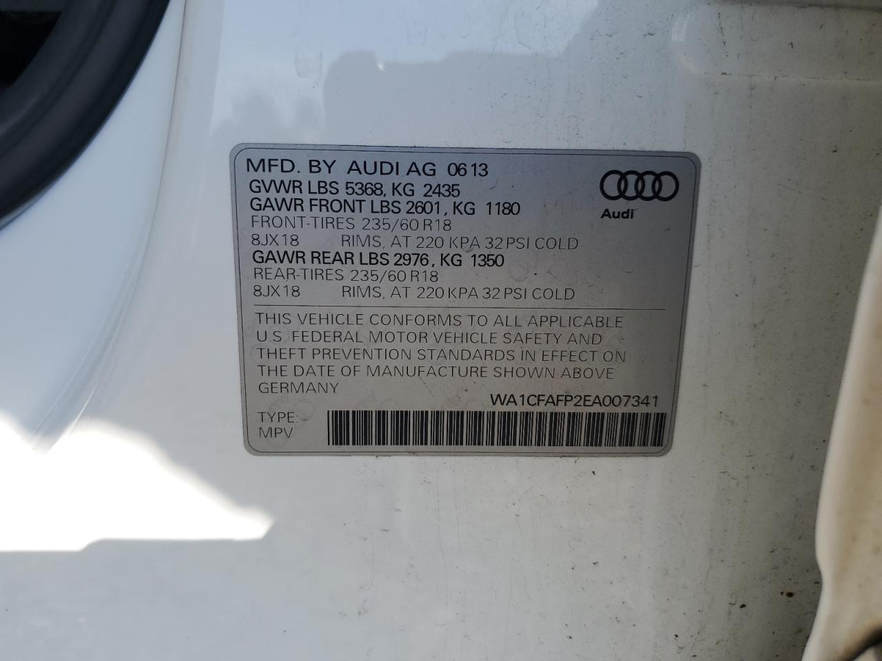 WA1CFAFP2EA007341 2014 Audi Q5 Premium