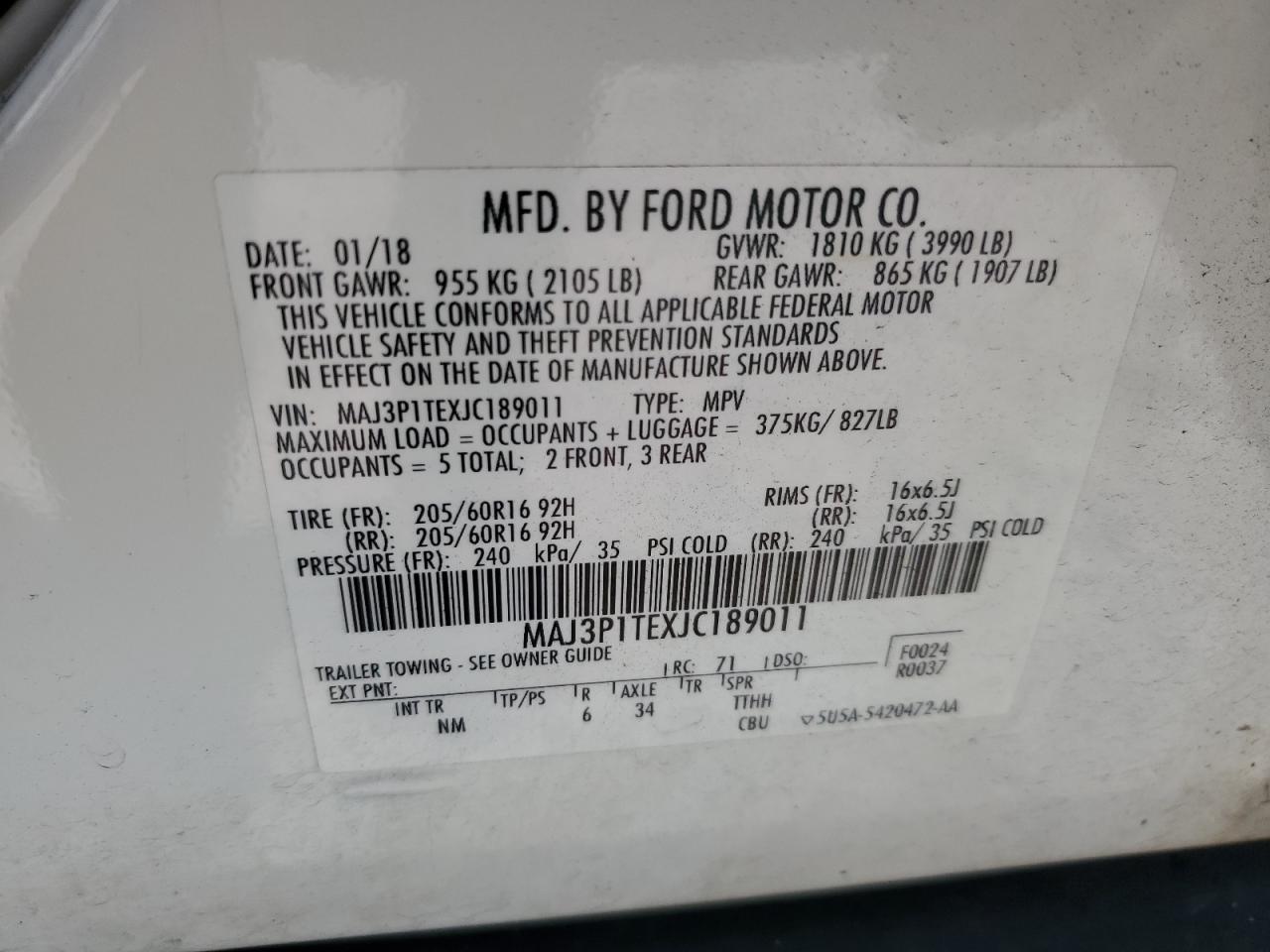 2018 Ford Ecosport Se VIN: MAJ3P1TEXJC189011 Lot: 73371524