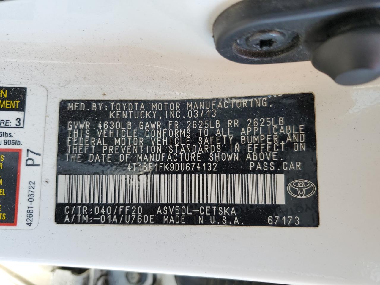 4T1BF1FK9DU674132 2013 Toyota Camry L