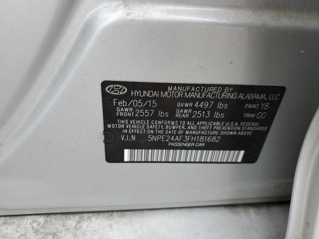 5NPE24AF3FH181682 2015 Hyundai Sonata Se