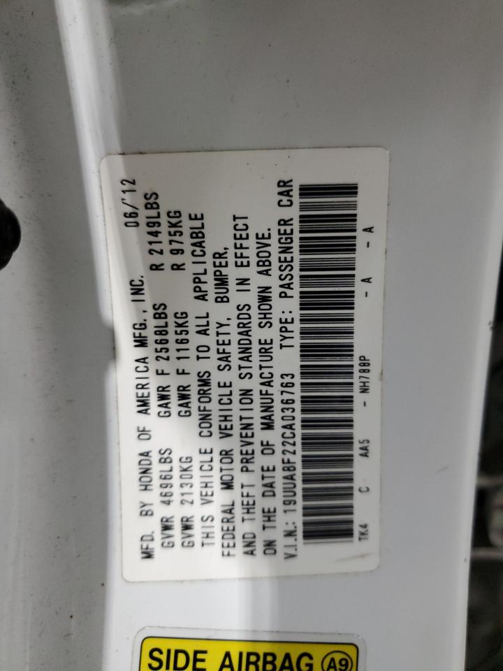 2012 Acura Tl VIN: 19UUA8F22CA036763 Lot: 67846624