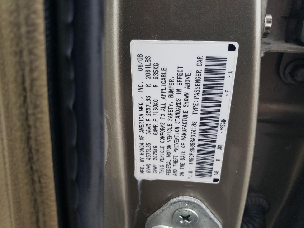 1HGCP36898A074189 2008 Honda Accord Exl