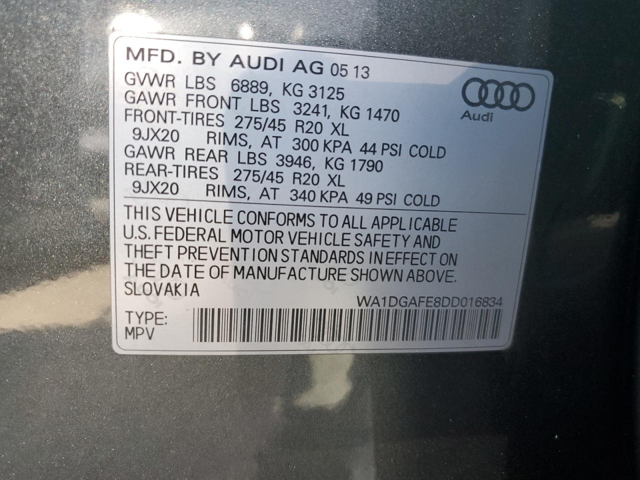 WA1DGAFE8DD016834 2013 Audi Q7 Prestige