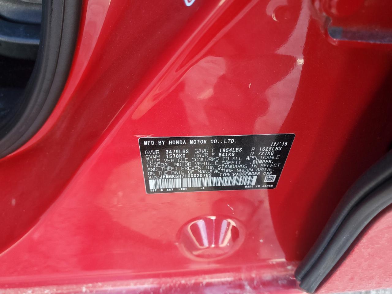 JHMGK5H71GX020782 2016 Honda Fit Ex