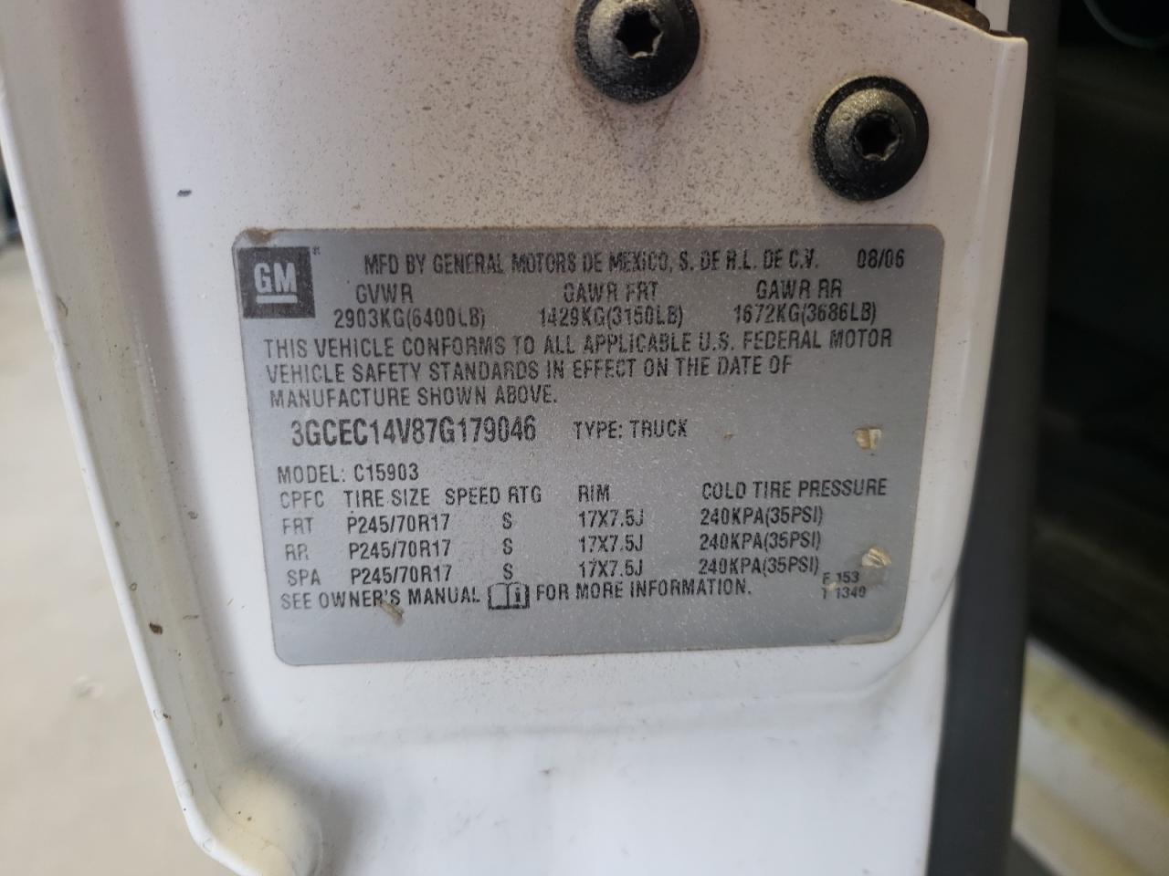 2007 Chevrolet Silverado C1500 Classic VIN: 3GCEC14V87G179046 Lot: 71785624