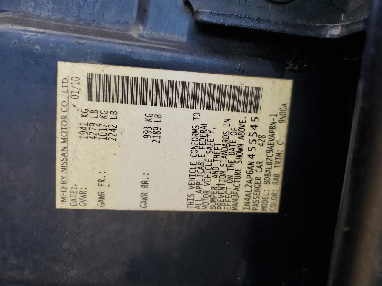 1N4AL2AP6AN455545 2010 Nissan Altima Base