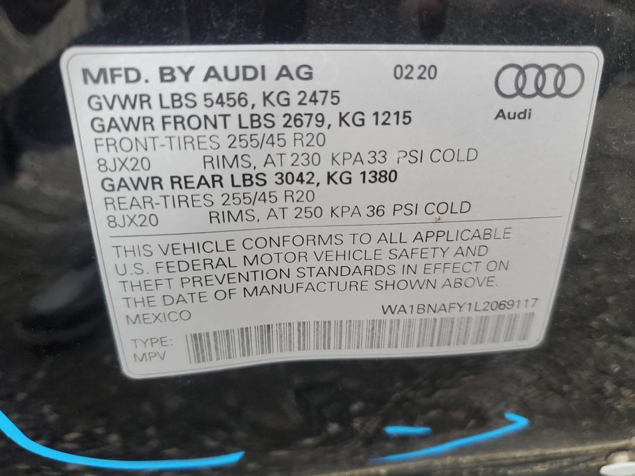 WA1BNAFY1L2069117 2020 Audi Q5 Premium Plus