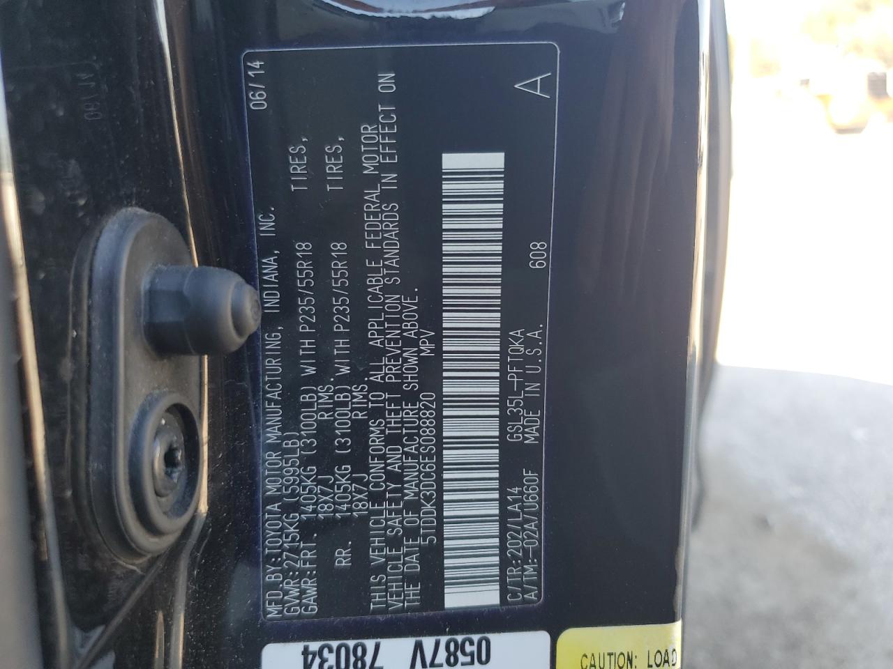 5TDDK3DC6ES088820 2014 Toyota Sienna Xle