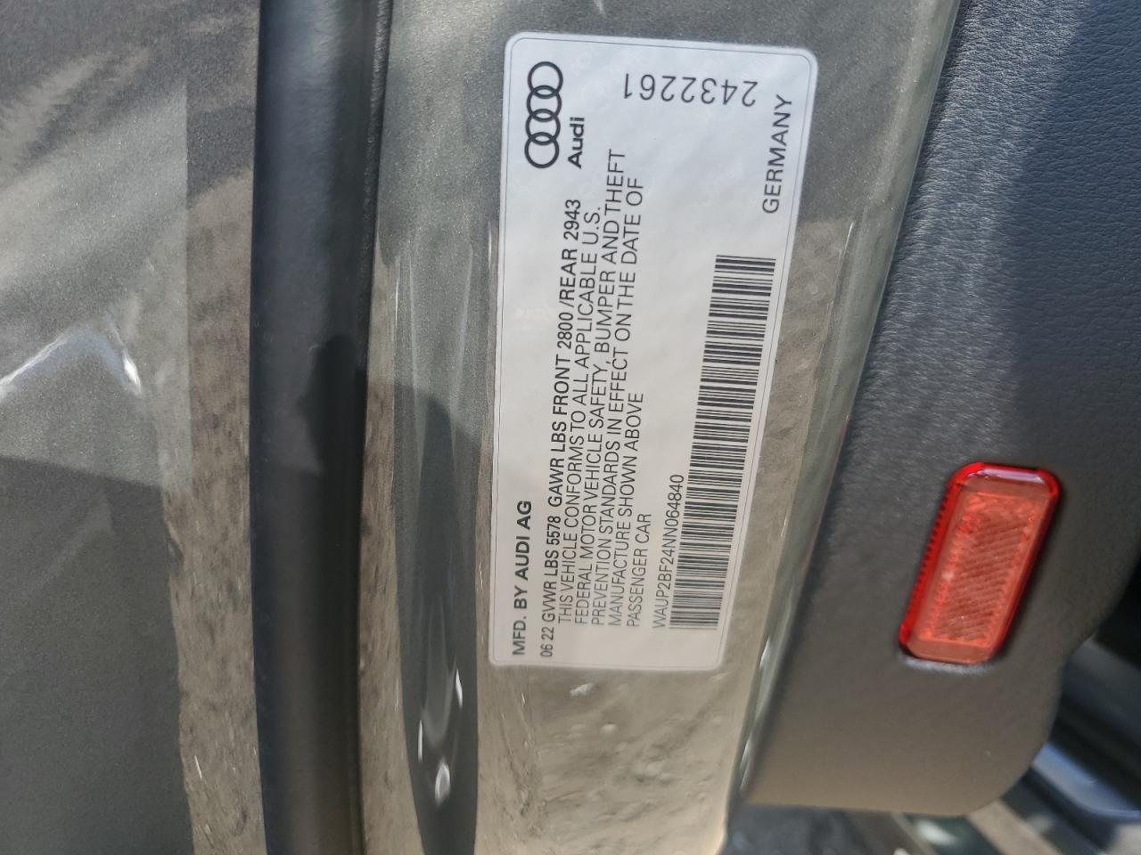 WAUP2BF24NN064840 2022 Audi A7 Premium