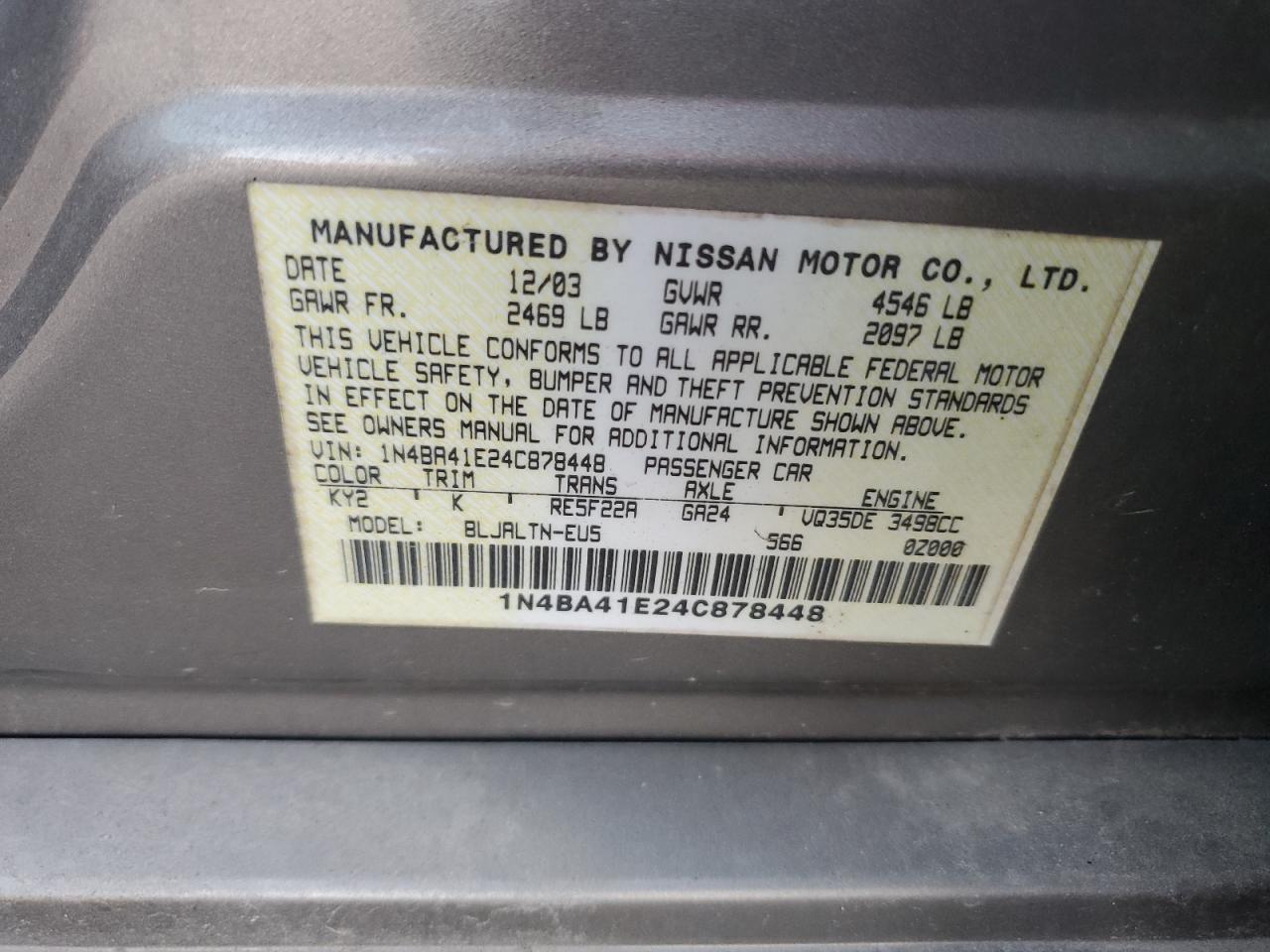 1N4BA41E24C878448 2004 Nissan Maxima Se