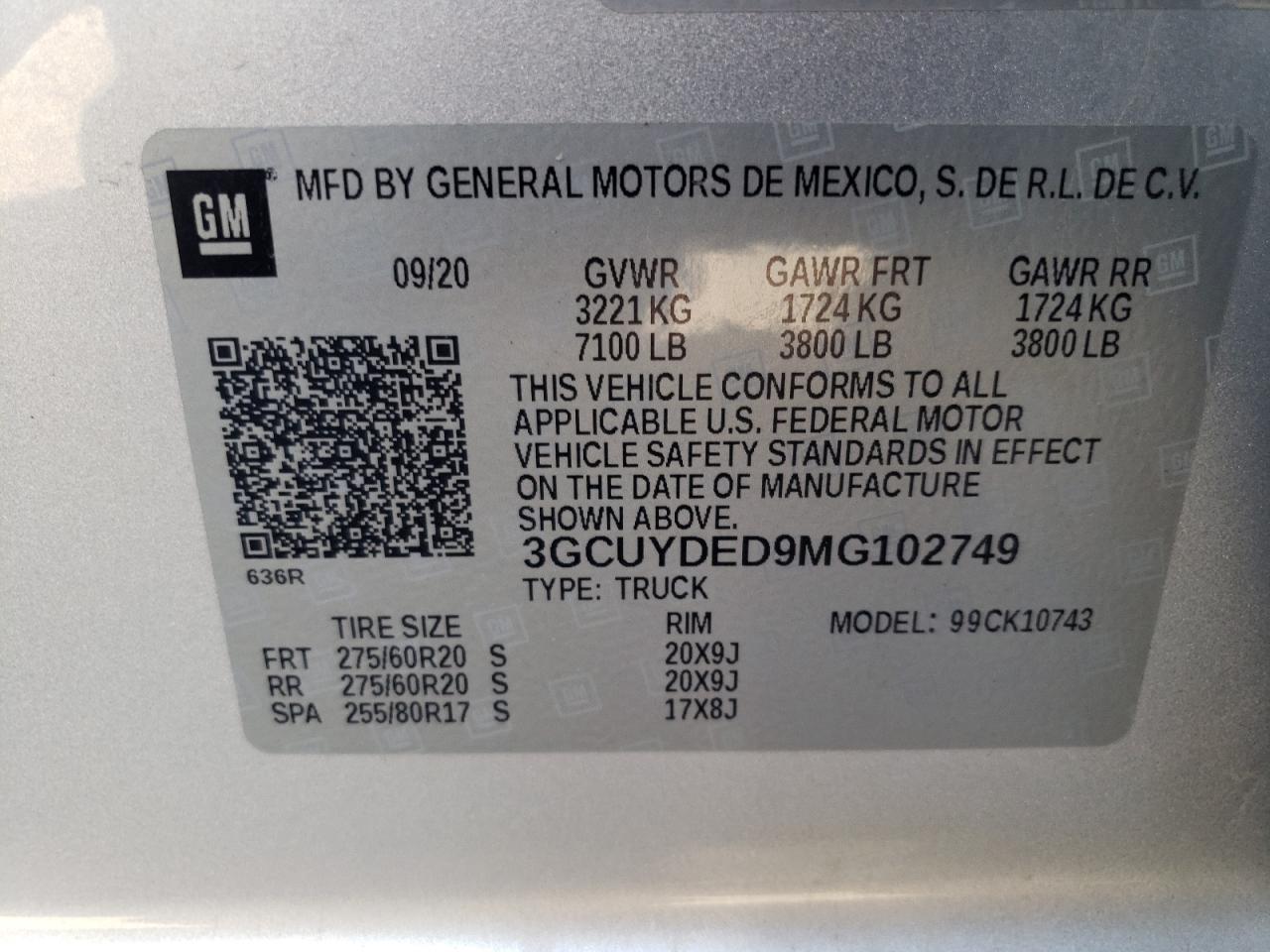 3GCUYDED9MG102749 2021 Chevrolet Silverado K1500 Lt