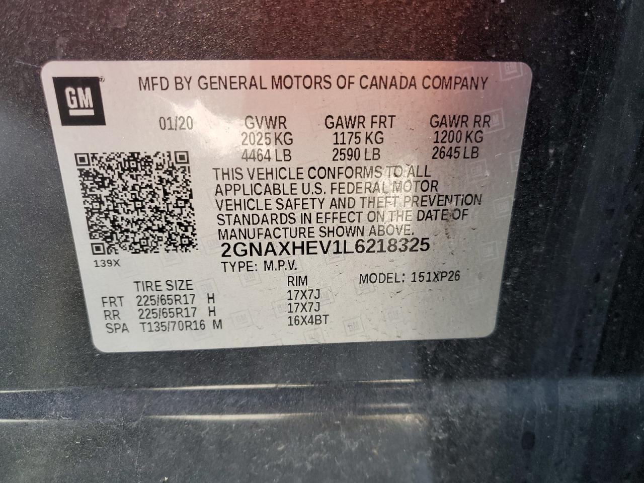 2GNAXHEV1L6218325 2020 CHEVROLET EQUINOX - Image 13