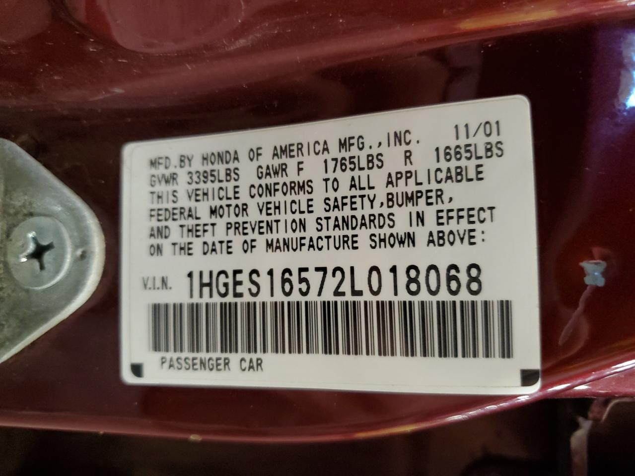 1HGES16572L018068 2002 Honda Civic Lx
