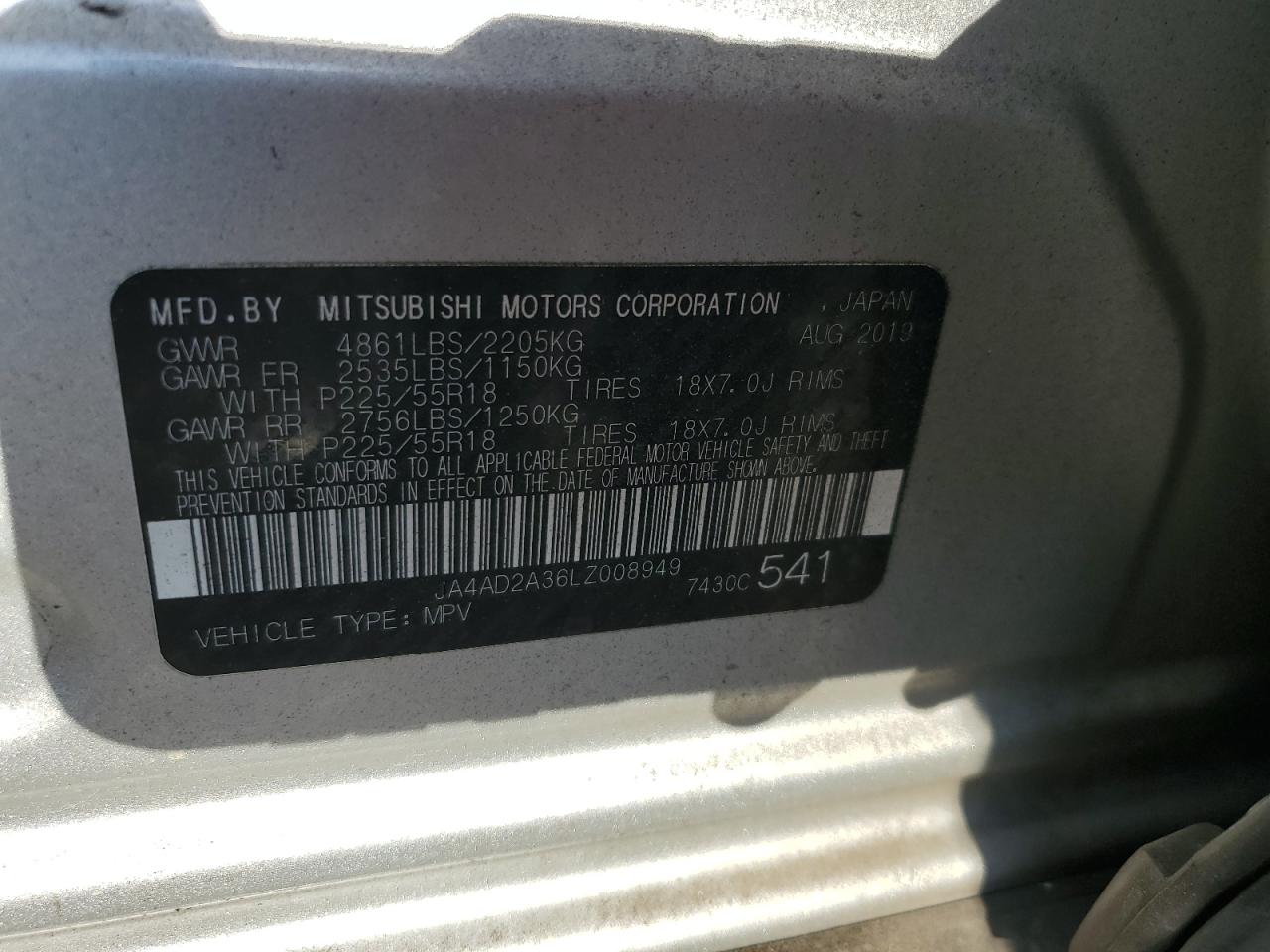 JA4AD2A36LZ008949 2020 Mitsubishi Outlander Es