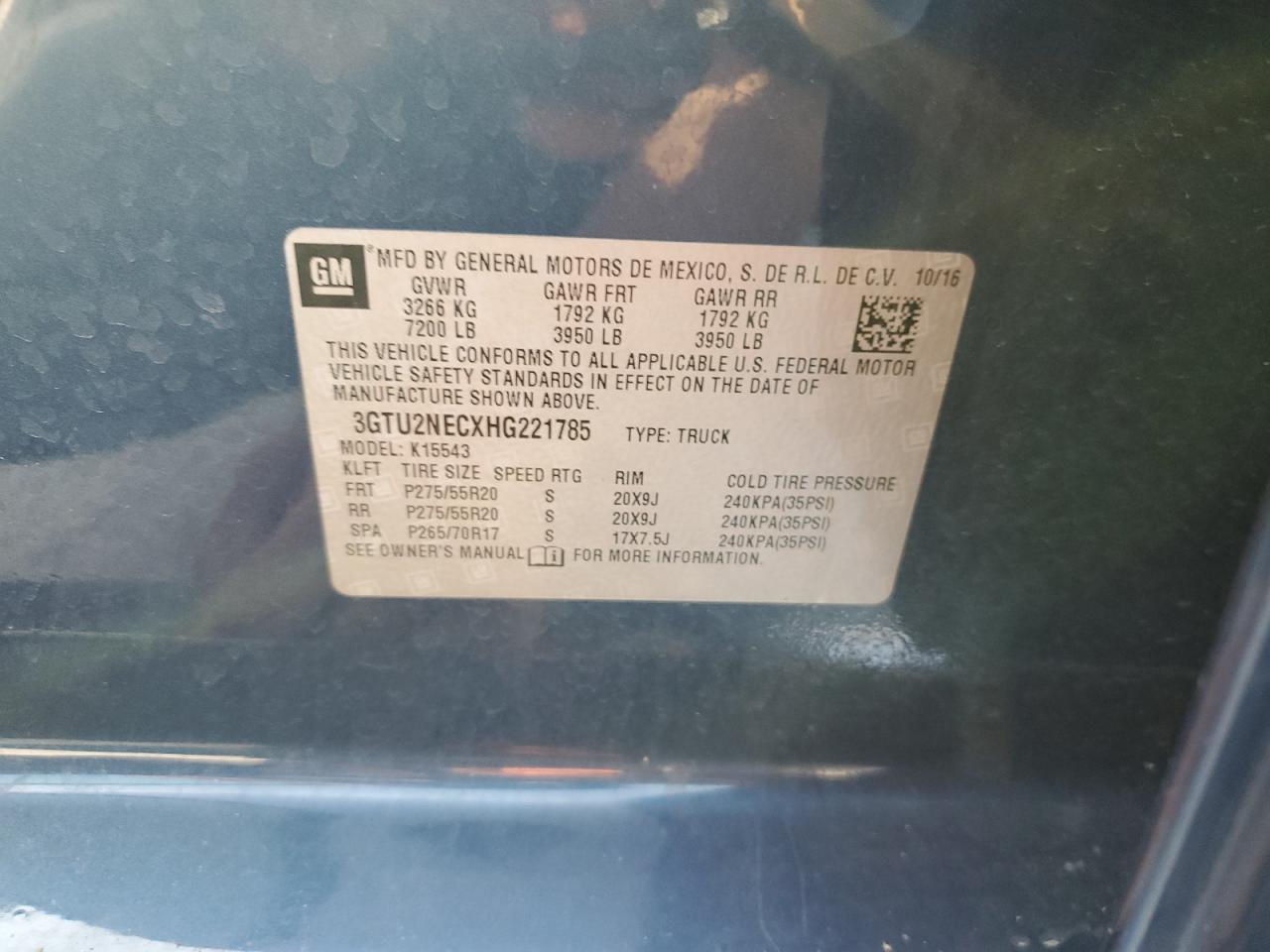 3GTU2NECXHG221785 2017 GMC Sierra K1500 Slt