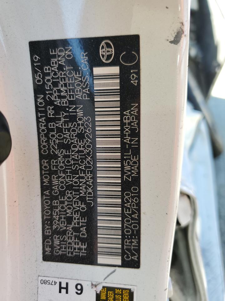 VIN JTDKARFU2K3092623 2019 TOYOTA PRIUS no.12