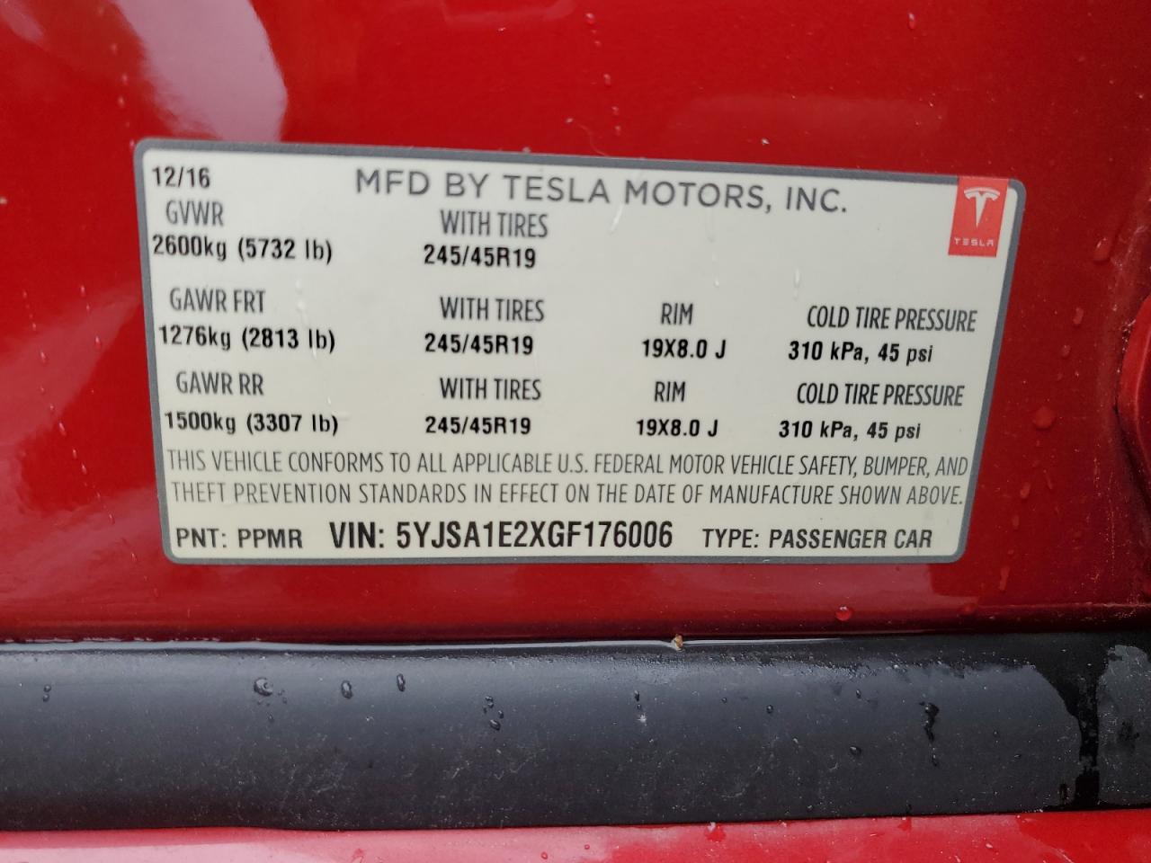 2016 Tesla Model S VIN: 5YJSA1E2XGF176006 Lot: 73606694