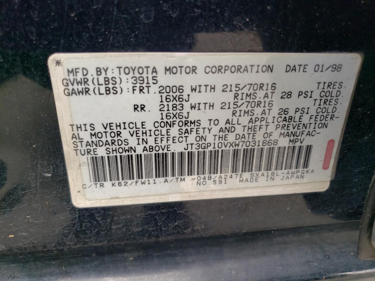 JT3GP10VXW7031868 1998 Toyota Rav4