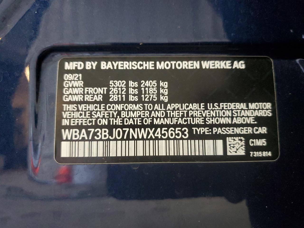 WBA73BJ07NWX45653 2022 BMW 540 Xi