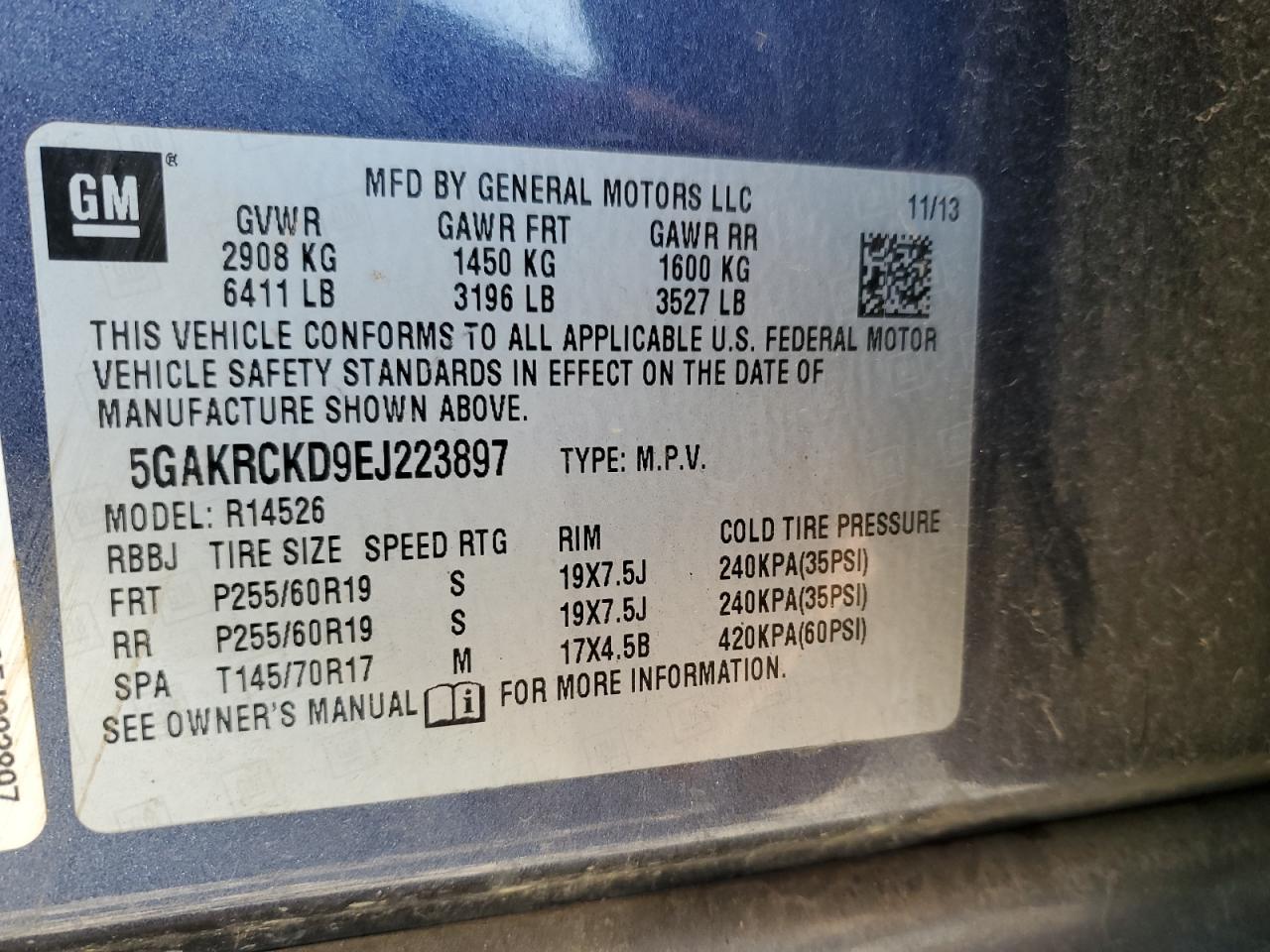 5GAKRCKD9EJ223897 2014 Buick Enclave