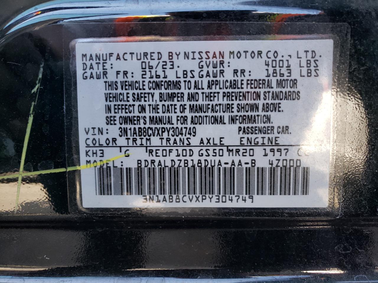 2023 Nissan Sentra Sv VIN: 3N1AB8CVXPY304749 Lot: 71500964