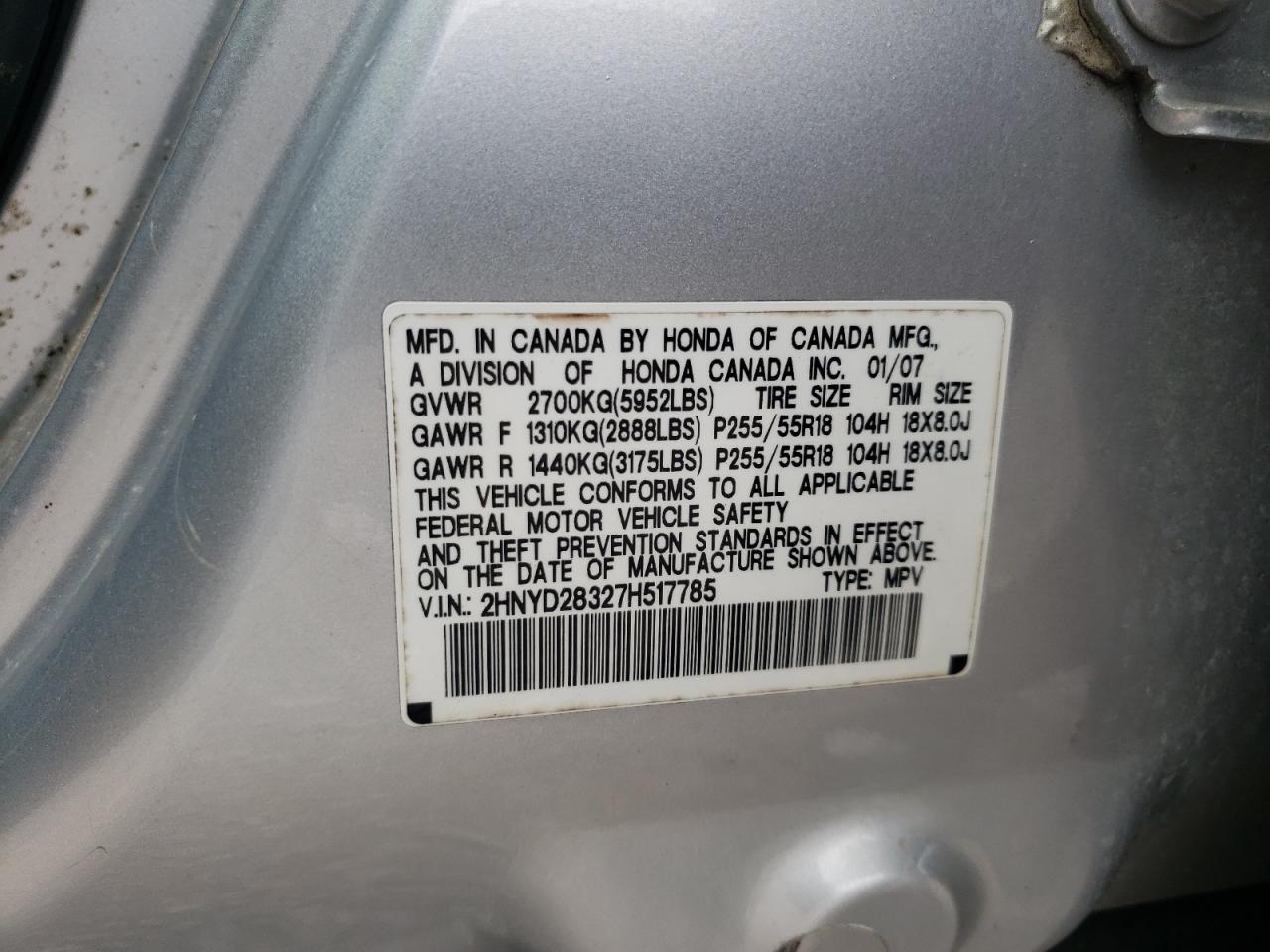 2HNYD28327H517785 2007 Acura Mdx Technology