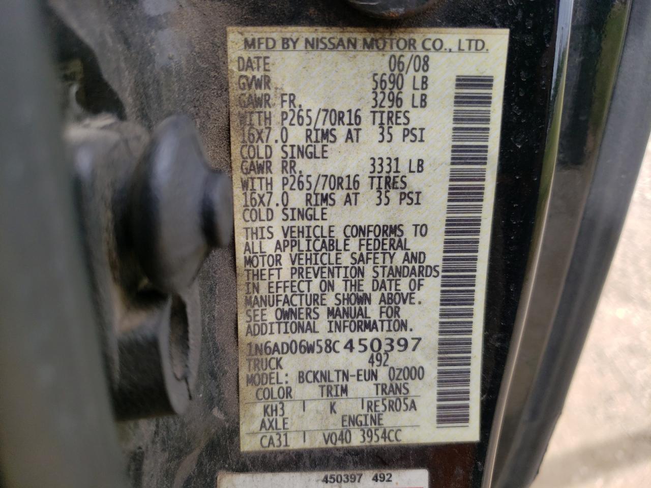 1N6AD06W58C450397 2008 Nissan Frontier King Cab Le