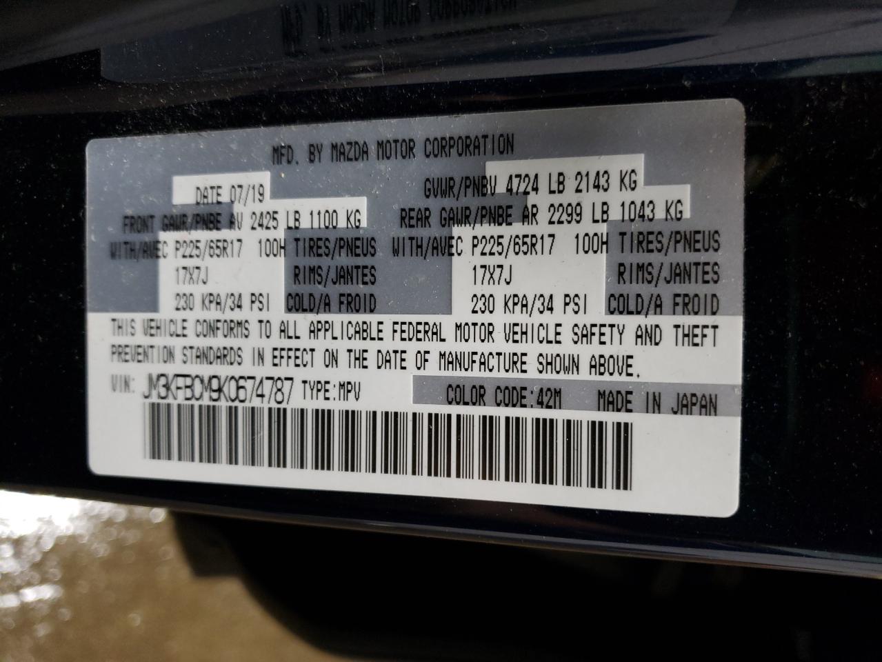 JM3KFBCM9K0674787 2019 Mazda Cx-5 Touring