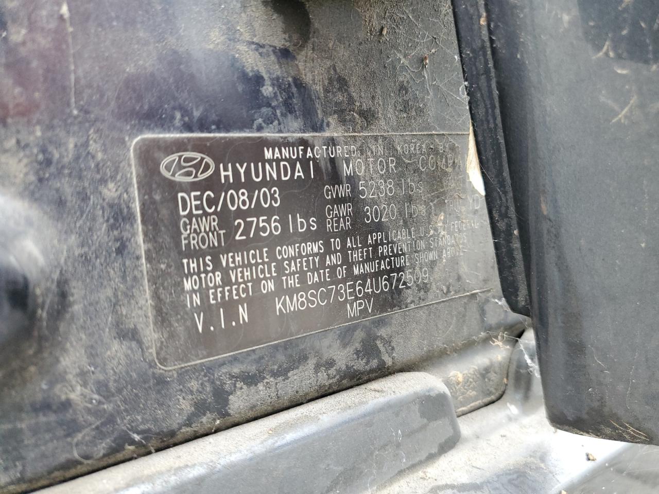 KM8SC73E64U672509 2004 Hyundai Santa Fe Gls