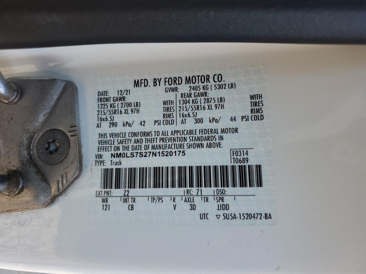 NM0LS7S27N1520175 2022 Ford Transit Connect Xl